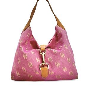Dooney & Bourke Pink DB Monogram Hobo Bag Y2K Shoulder Bag Gold Hardware Leather